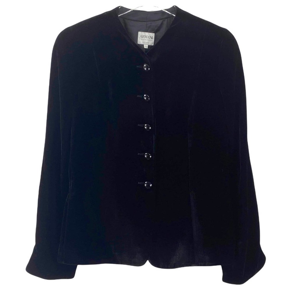 ARMANI COLLEZIONI Designer Silk Black Velvet Button Bolero Jacket